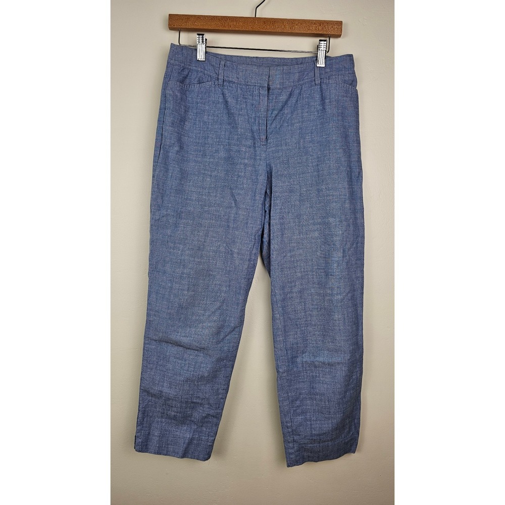 Talbots Pants Women 4 Blue Perfect Crop Chambray Cotton Straight Leg Trousers
